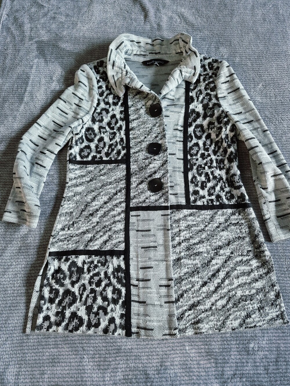 Ming Wang Animal Print Knit Cardigan Sweater Open Front Collared PXS eclectic ,